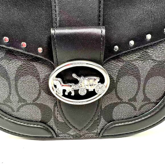 Coach Georgie Saddle Crossbody Colorblock Sig Canvas Silver/Graphite/Black NWT - Picture 6 of 12